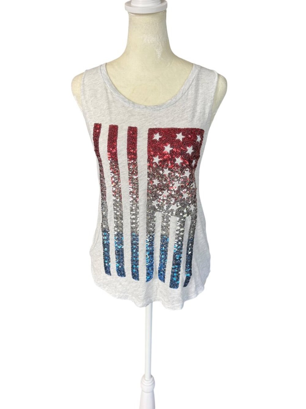 Victoria's Secret Pink light gray sleeveless United States Flag sequence XS